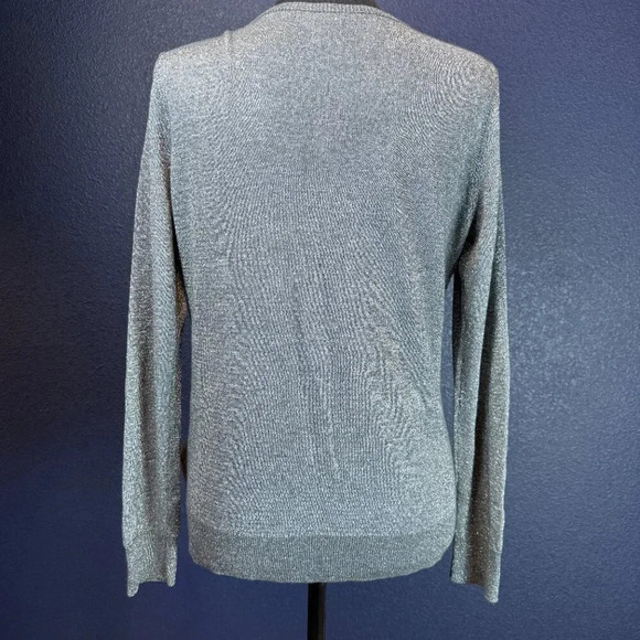H&M Silver Sequin Front Crew Neck Sweater, Size Large - Picture 4 of 7